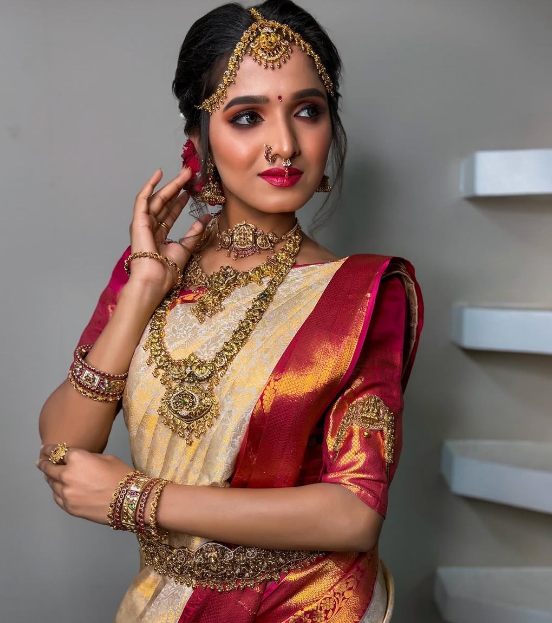 Authentic handcrafted temple motif bridal blouse sleeve by Harsa Designer Boutique Coimbatore