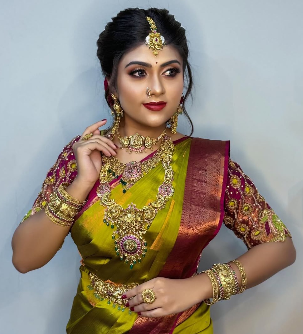 Detailed bridal attire showing flawless fit and embroidery finishing